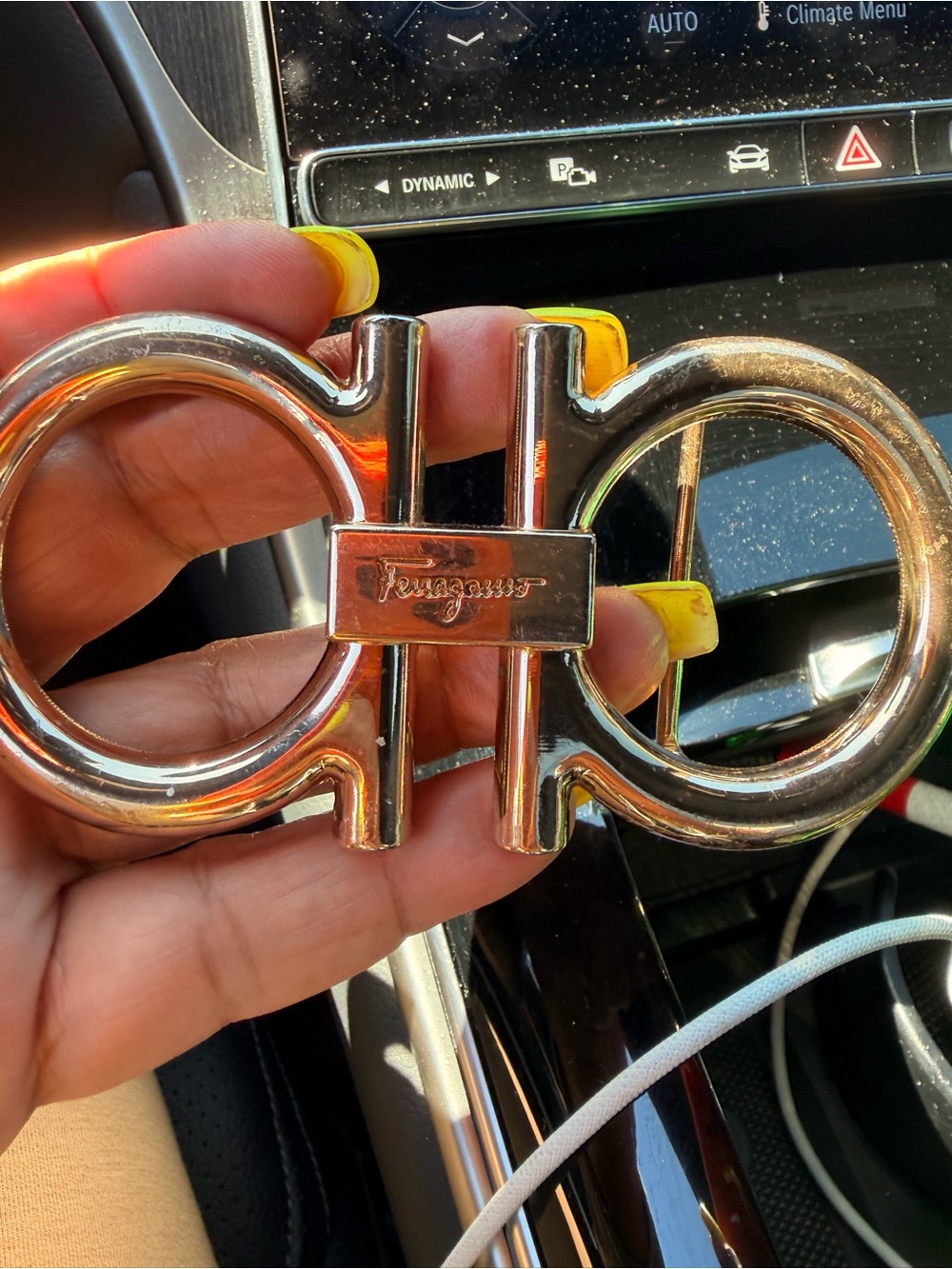 Ferragamo Double Gancini Buckle in Shiny Gold